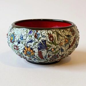 Handcrafted Floral Bowl with Red Interior